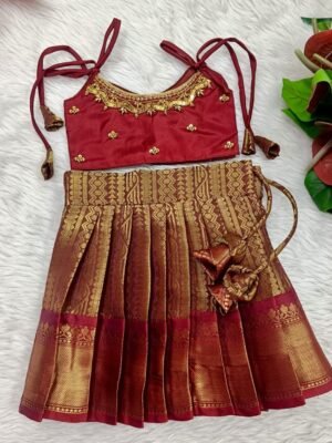 Semi Banarasi Pavadai with Aari Work Top