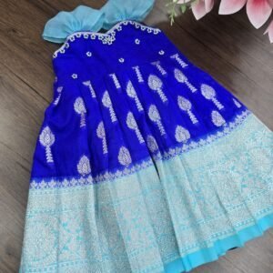 Royal Blue Kumbakonam Soft Silk Pattu Frock with Zari Border