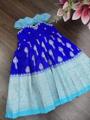 Royal Blue Kumbakonam Soft Silk Pattu Frock with Zari Border