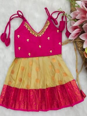 Traditional Semi Silk Pattu Frock with Aari Work Designer Blouse