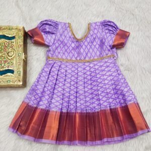Semi Kanchi Pattu Frock with Puff Sleeves & Zari Work