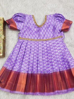 Semi Kanchi Pattu Frock with Puff Sleeves & Zari Work