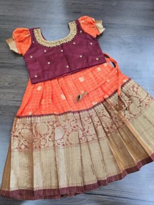 Organa Silk  Pattu Pavadai with Aari Work Top