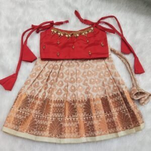 Kanchi Pattu Pavadai with Knotted Sleeves and Intricate Aari Work