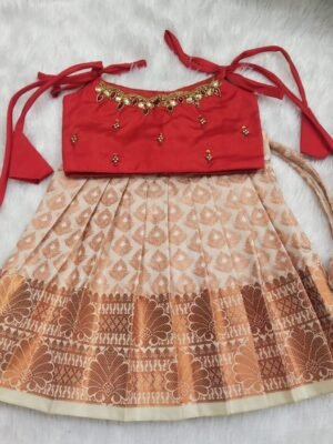 Kanchi Pattu Pavadai with Knotted Sleeves and Intricate Aari Work