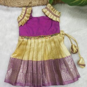 Kanchi Pattu Pavadai with Ruffle Sleeve Top