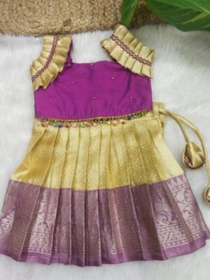 Kanchi Pattu Pavadai with Ruffle Sleeve Top