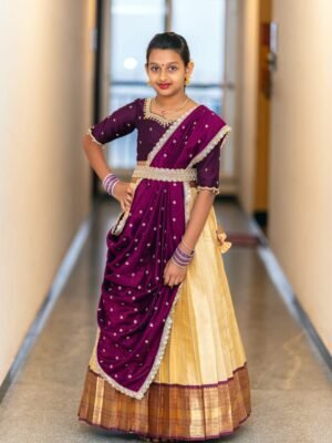SEMI BANARASI AARI WORK KIDS HALF SAREE