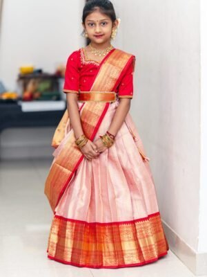 SEMI BANARASI KIDS HALF SAREE(SELF SHAWL)